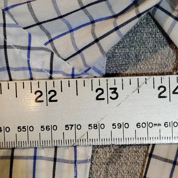 Van Heusen Men's White &  Blue Plaid Easy Care Dress Shirt Neck 42 Sleeve 90 - Picture 8 of 10